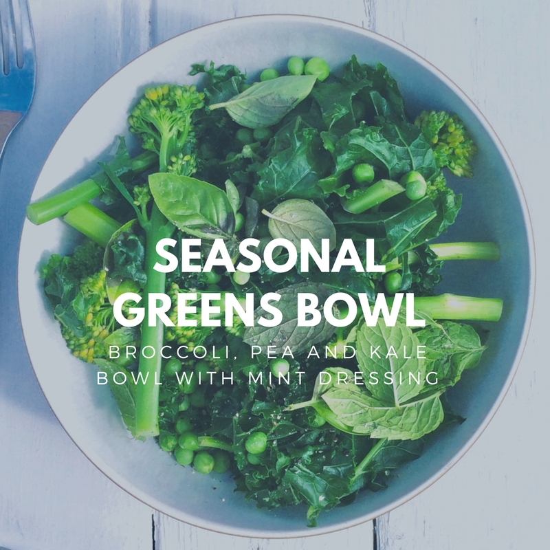 Mint, broccoli, kale, and pea greens bowl